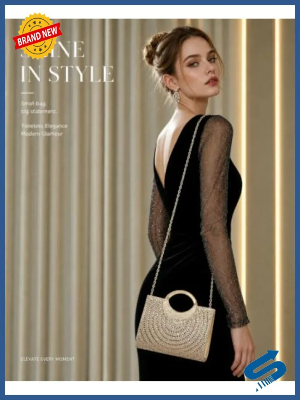 Rhinestone Evening Clutch Purse for Women Formal Handbag with Handle